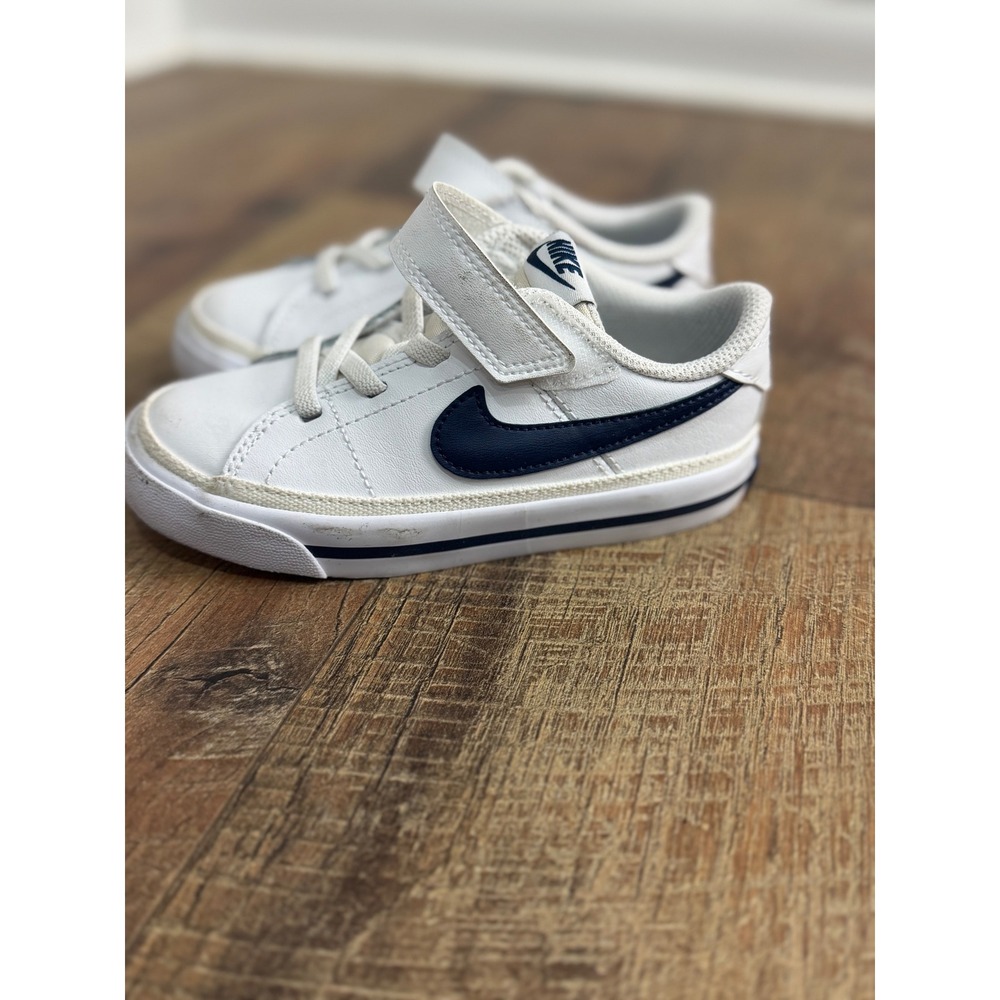 Nike Court Legacy Baby Toddler White Navy Blue Leather Shoes Boys 9C DA5382-102
